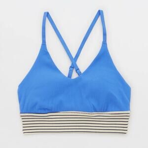 Aerie OFFLINE Ribbed Scoop Padded Sports Bra in Blue Stipe Women's Small $45